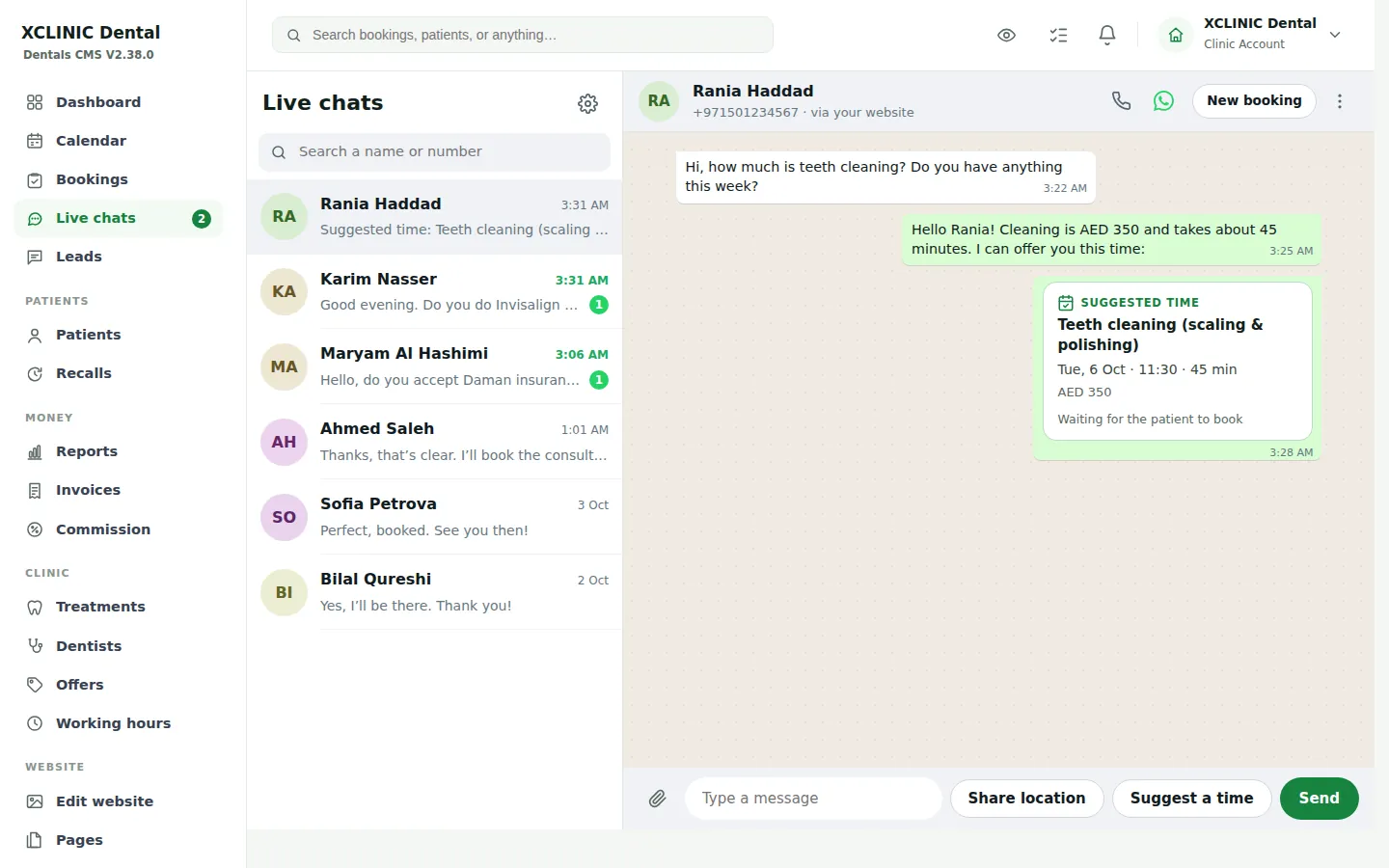 Live chat in the LeadsCMS dashboard