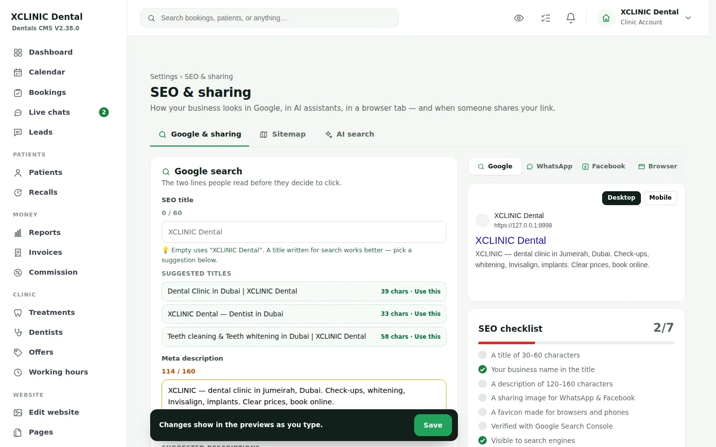 SEO previews in LeadsCMS