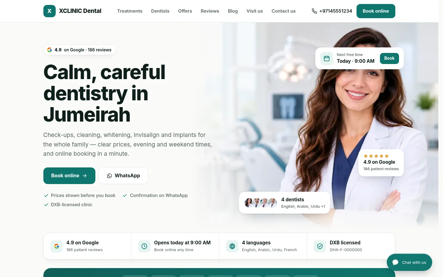 A dental clinic website made with LeadsCMS
